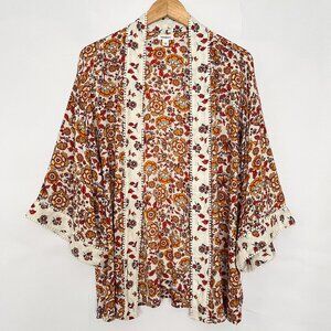 Westport Floral Kimono Bohemian Oversized 3/4 Sleeves Size Medium Orange Cream